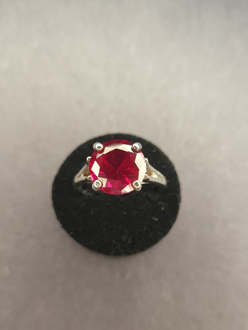 Radiant 10mm Ruby Round Brilliant Sterling Silver Ring